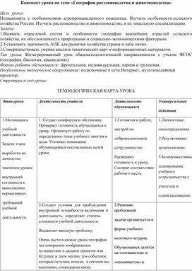 Обложка для материала План-конспект урока по географии в 9 классе "Агропромышленный комплекс"