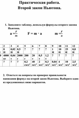 Практическая работа №2 "Законы Ньютона".