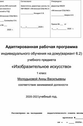 Адаптированная рабочая программа по ИЗО 1 класс вариант 6.2