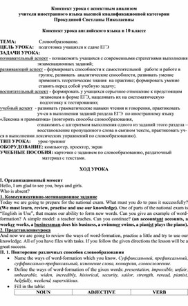 Обложка для материала Конспект урока   английского языка в 10 классе по теме: «Словообразование» УМК «Spotlight»