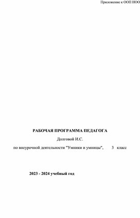 РАБОЧАЯ ПРОГРАММА   по внеурочной деятельности  «Умники и умницы»