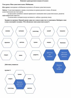 Задания с использованием гексов (метод шестиугольного обучения)  на уроках русского языка в 6 классе при изучении темы "Имя существительное"