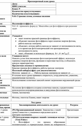 Обложка для материала Строение атома, атомные явления. Явление фотоэффекта. Краткосрочный план
