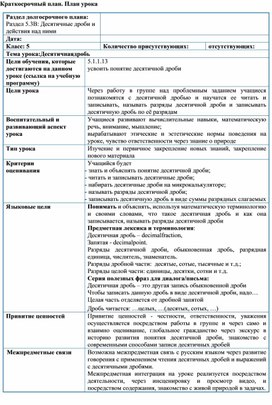 Обложка для материала Математика 5 класс  Десятичная дробь  план урока