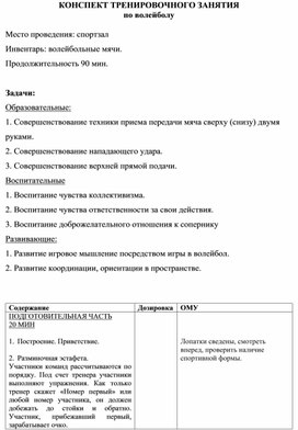 Обложка для материала КОНСПЕКТ ТРЕНИРОВОЧНОГО ЗАНЯТИЯ