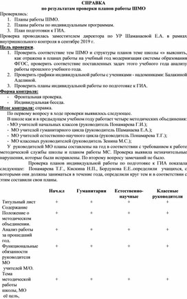 Справка ведение документации выполнение планов воспитательной работы