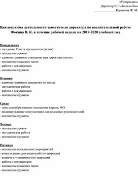 Циклограмма по воспитательной работе на 2019-2020 учебный год в Частной школе "Билим-Ош"