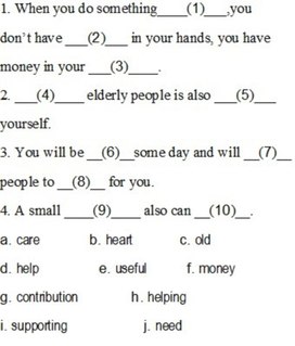 Vocabulary test on the topic of Charity for the 7th Form