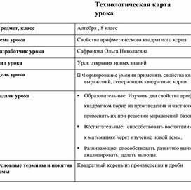 Обложка для материала Разработка урока по теме "свойства арифметического квадратного корня"
