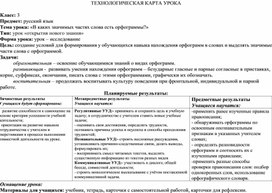 Технологическая карта урока русского языка "В каких значимых частях слова есть орфограммы?" 3 класс