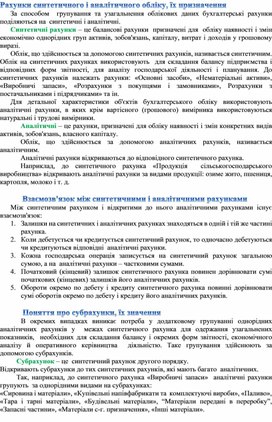 Обложка для материала Рахунки синтетичного і аналітичного обліку, їх призначення