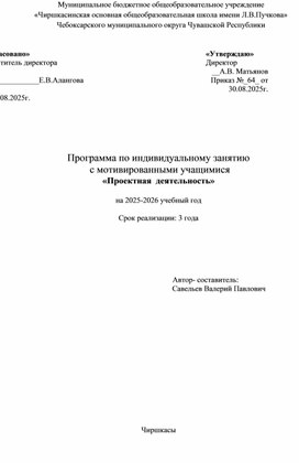 Обложка для материала Программа по индивидуальному занятию  с мотивированными учащимися  «Проектная  деятельность»