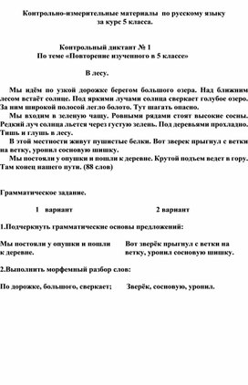 Контрольно-измерительные материалы по русскому языку за курс 5 класса.