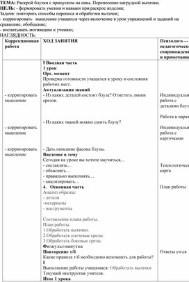 Конспект урока. "Платье отрезное по линии талии".