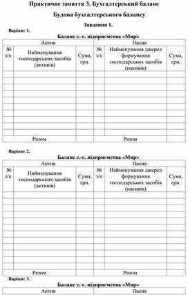 Обложка для материала Практичне заняття 3. Бухгалтерський баланс Будова бухгалтерського балансу