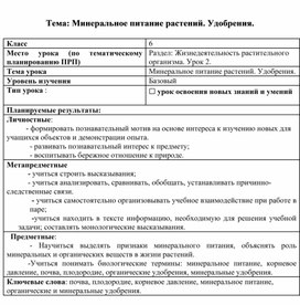 Урок биологии в 6 классе "Минеральное питание.Удобрения"