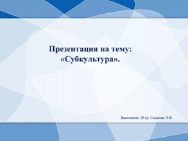 Презентация на тему: "Субкультура"