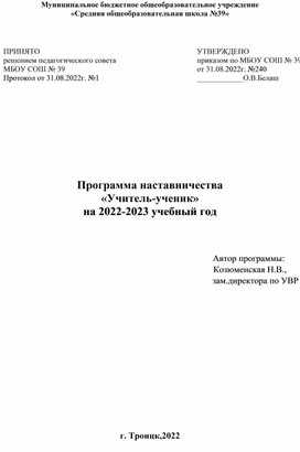 Рабочая программа наставничества "Путь к успеху"( учитель - ученик) форма