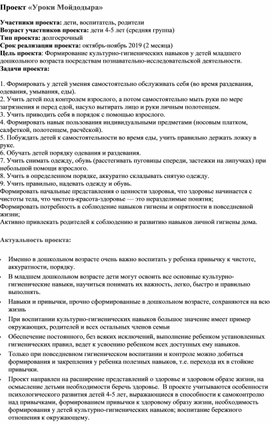 Проектная  деятельность в средней группе "Уроки Мойдодыра"