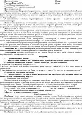 Обложка для материала Конспект урока Механические колебания