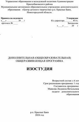 Дополнительная общеобразовательная(общеразвивающая) программа "Изостудия"