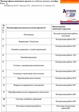 Контрольные работы по алгебре (7 класс )