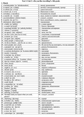 Test 3. Unit 3 «Do you like travelling». 8th grade.