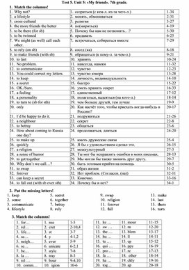 Test 5. Unit 5 «My friend». 7th grade.