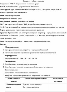 Конспект учебного занятия ОП. 07 Операционные системы и среды Тема: Работа с процессами