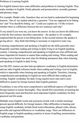 Difficulties and Problems in Learning English