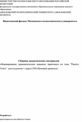 Обложка для материала Сборник дидактических материалов «Формирование грамматических навыков: практикум по теме "Passive Voice"  для студентов 1 курса СПО (базовый уровень)».