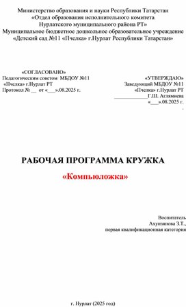 Обложка для материала РАБОЧАЯ ПРОГРАММА КРУЖКА   «Компьюложка»