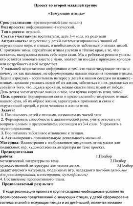 Проект во второй младшей группе «Зимующие птицы»