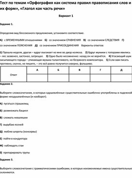 Обложка для материала Тест по темам «Орфография », «Глагол как часть речи» 10 класс