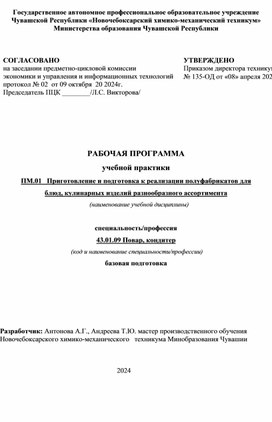 Обложка для материала Рабочая программа учебной практики по профессиональному модулю ПМ.01