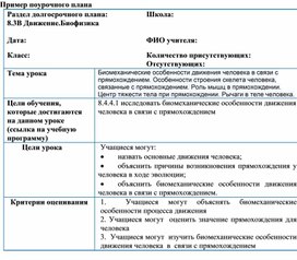 Поурочное планирование по биологии, 8 класс