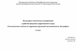 Календарно-тематическое планирование к рабочей программе коррекционного курса «Логопедические занятия по коррекции нарушений письменной речи. Дисграфия», 3 класс