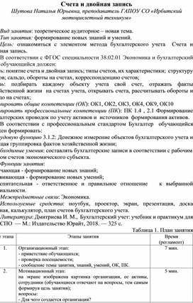Обложка для материала Технологическая карта урока Счета и двойная запись
