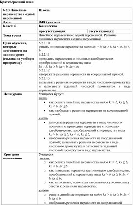 Обложка для материала 7. Линейное неравенство с одной переменной.  Краткосрочный план