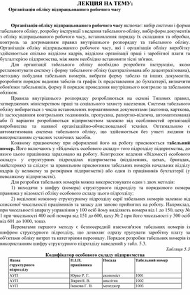 Обложка для материала ЛЕКЦИЯ НА ТЕМУ:   Організація обліку відпрацьованого робочого часу
