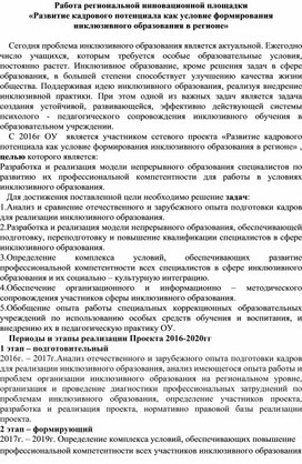 Работа региональной инновационной площадки «Развитие кадрового потенциала как условие формирования инклюзивного образования в регионе»