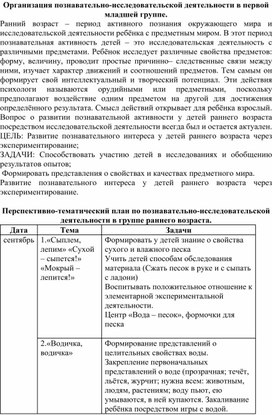 Обложка для материала Перспективно-тематический план по познавательно-исследовательской деятельности в группе раннего возраста.