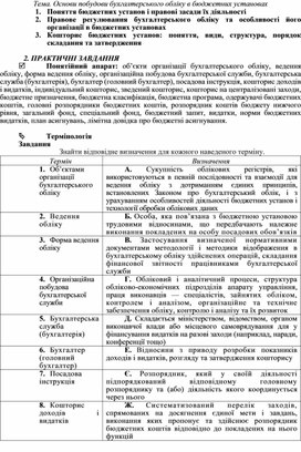 Обложка для материала Тема. Основи побудови бухгалтерського обліку в бюджетних установах