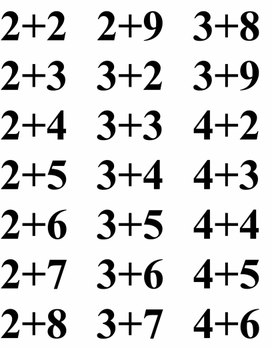 Сорбонки (сложение однозначных чисел)