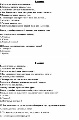 Обложка для материала Проверочная Магнитное поле 8 класс