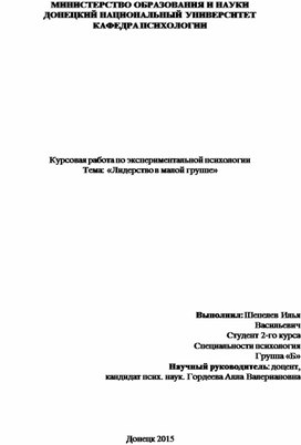 «Лидерство в малой группе»