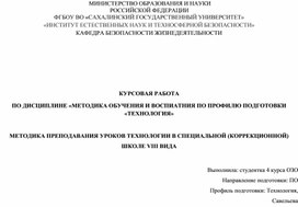 Обложка для материала МЕТОДИКА ПРЕПОДАВАНИЯ УРОКОВ ТЕХНОЛОГИИ В СПЕЦИАЛЬНОЙ (КОРРЕКЦИОННОЙ) ШКОЛЕ VIII ВИДА