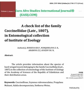 A check list of the family Coccinellidae Entomological coolection of Institute Zoology