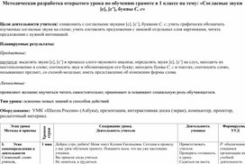 Методическая разработка открытого урока по обучению грамоте в 1 классе на тему: «Согласные звуки [c], [c’], буквы С, с»