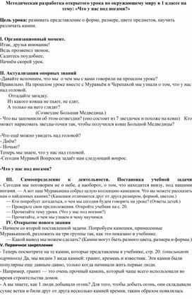 Методическая разработка открытого урока по окружающему миру в 1 классе на тему: «Что у нас под ногами?»